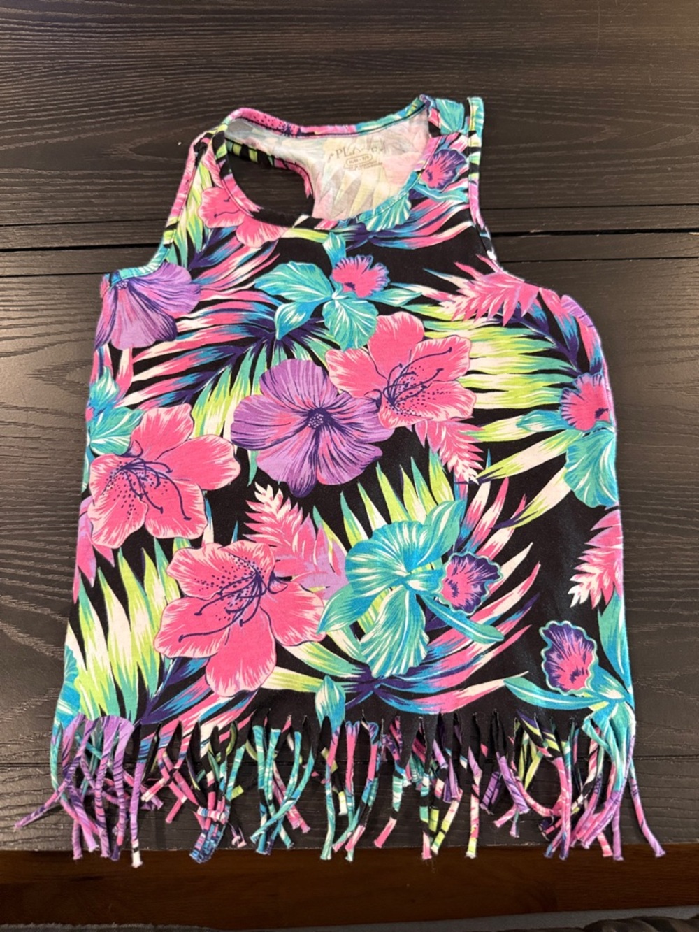 The Children's Place Black Tropical Floral Fringe Tank Top